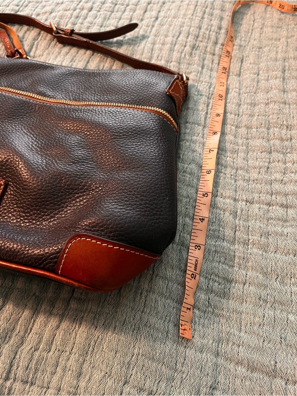 Dooney & Bourke dark blue Pebbled Leather Crossbody with Brown Trim - Picture 7 of 14